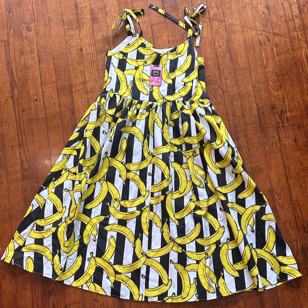 Banana Print Striped Dress